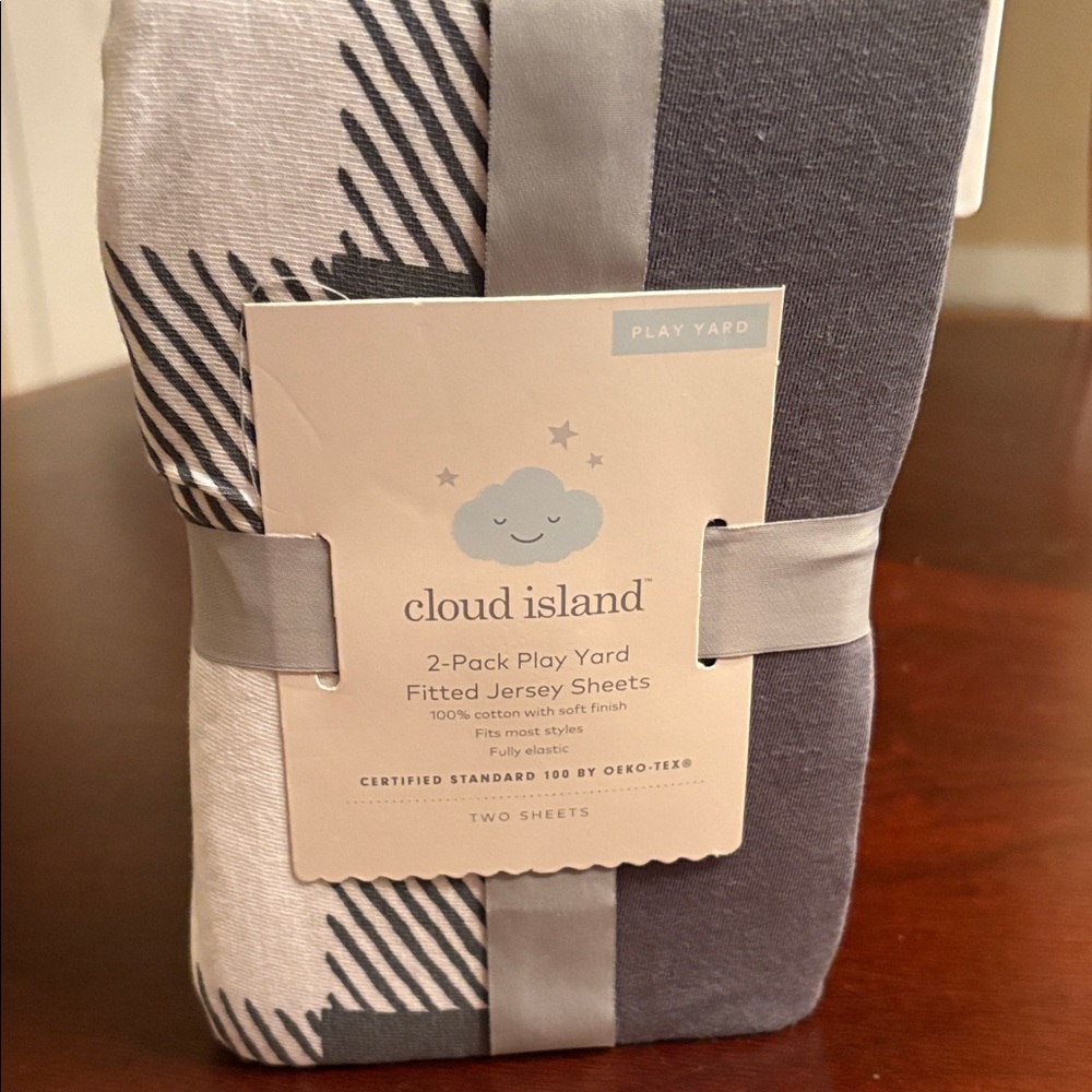 NWT Cloud Island 2pack Play Yard fitted Jersey Sheets in Gray and White
